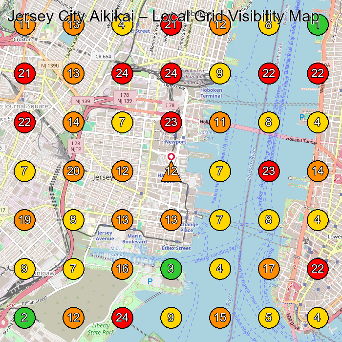 Jersey City Aikikai Aikido School GeoGrid ranking map for Jersey City NJ